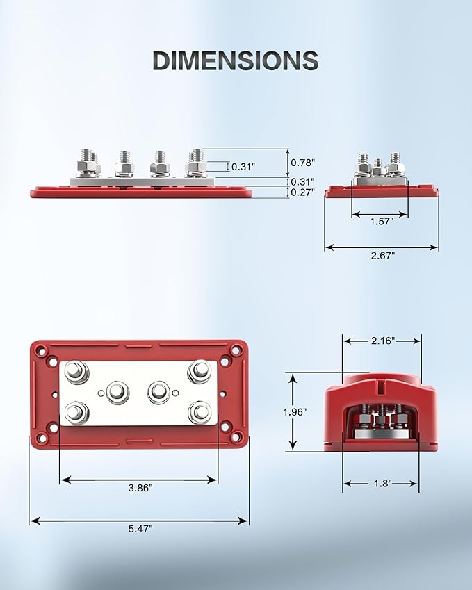 450A Bus Bar 12v Power Distribution Block 6 x 5/16"(M8) Terminal Block Heavy Duty Waterproof Buss Bar Junction Block Marine Battery Bus bar for Automotive Boat Solar System