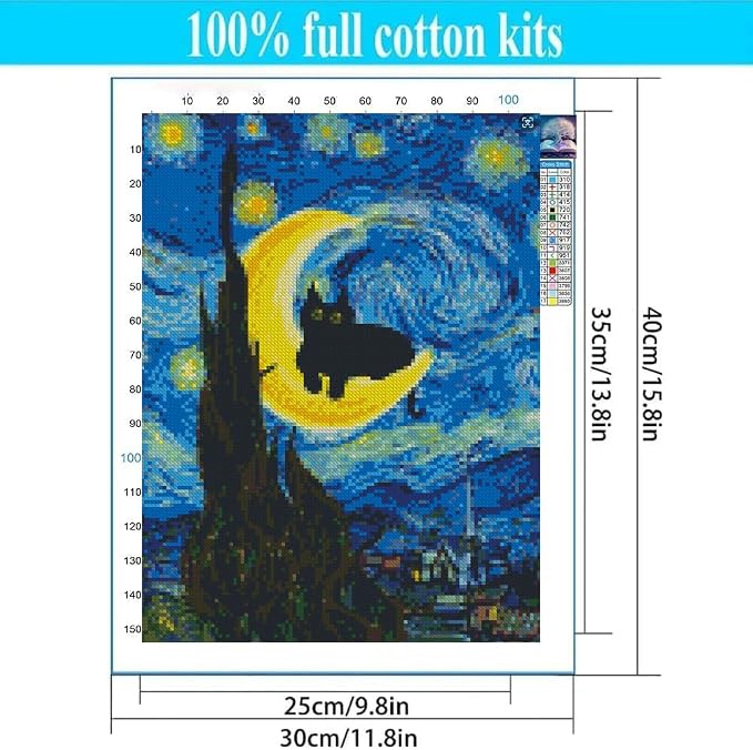 4 Pack Cat Starry Sky Flower Window Stamped Cross Stitch Kits - Image 4