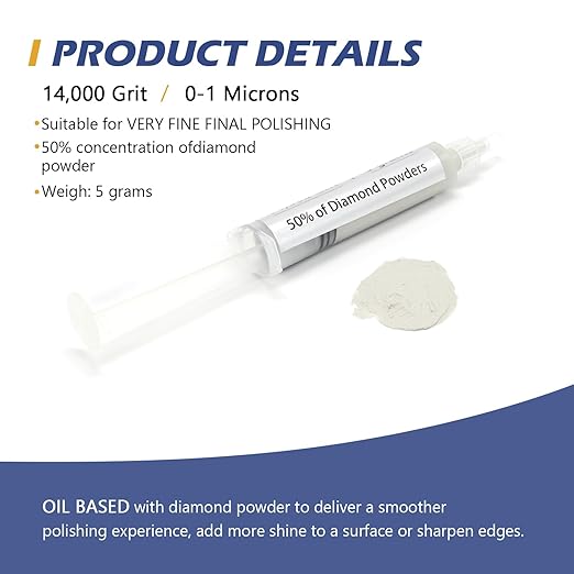 SCOTTCHEN Diamond Polishing Paste,14,000 Grit 0-1 Microns Lapping Compound with 50% Concentration of Diamond Powders for Jewelry, Metal, Ring, Glass, Coin,etc.-5 Gram