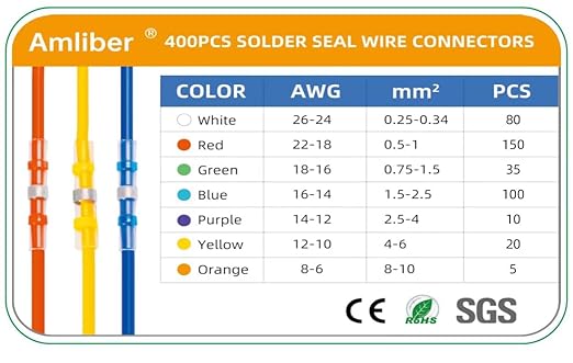 400PCS Solder Seal Wire Connectors, Heat Shrink Butt Connectors Solderstick Solder Stick Waterproof Wire Electrical Connector Kit for Marine Automotive Boat Truck Wire Joint (26-6 Gauge)