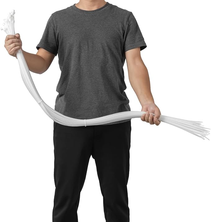 34 inch White Zip Ties Heavy Duty 40 PCS, 250LBS Ultra Exclusive Strong Plastic Wire Ties, Large Cable Ties Extra Long Tie Wraps, Indoor and Outdoor UV Resistant