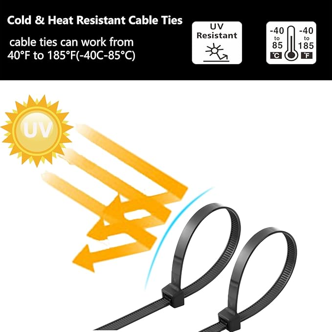 100PCS 18 inch Cable Zip Ties Heavy Duty 175lbs Tensile Strength Nylon Long Wire Ties Self-Locking Durable Plastic Tie Wraps for Indoor and Outdoor UV Resistant(Black)