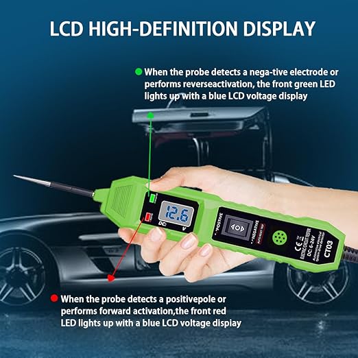 CT03 Power Circuit Tester, 6-24V DC Test Light Short Circuit, Automotive Component Electrical Polarity Identify Continuity Tester, Overload Protection