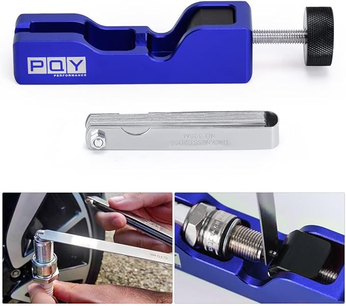 Universal Spark Plug Gap Tool with 32 Blades Steel Feeler Gauge for Most 10mm 12mm 14mm 16mm Spark Plugs Blue
