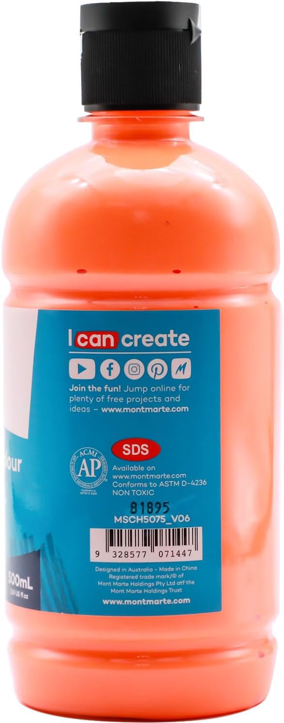 Mont Marte Signature Fluoro Orange Acrylic Paint, Semi-Matte Finish, 12 Colors - Image 4