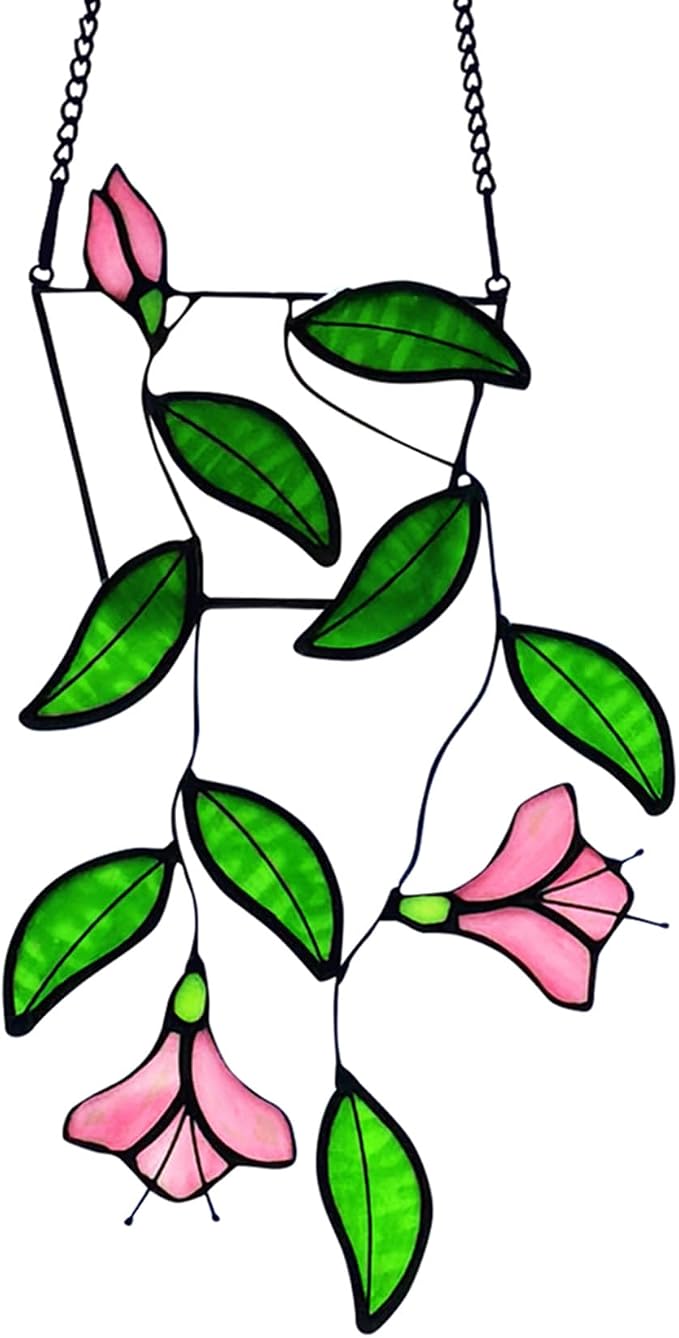 Plants Flower Stained Glass Window Hanging, Artificial Plants Sun Catchers by Handcraftedstainedglassgifts