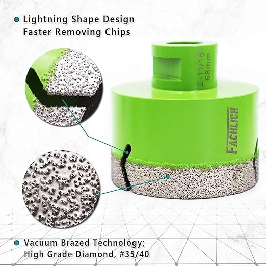 Diamond Core Drill Bit,2pcs Diameter 2-2/3 inch 68mm Thread 5/8-11,Vacuum Brazed Dry Wet Hole Saw for Porcelain Tile,Granite,Marble,Concrete,Masonry,Brick