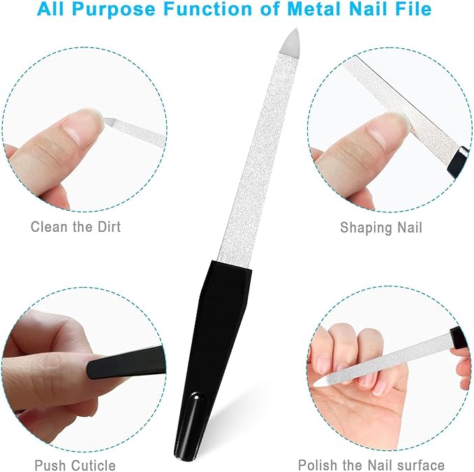 Nail File, 10PCS Professional Metal Nail Files and Buffers Block (100/180 Grit) for Natural Nails, Double Sided Washable & Reusable Manicure Kit for Women, Home & Salon Travel