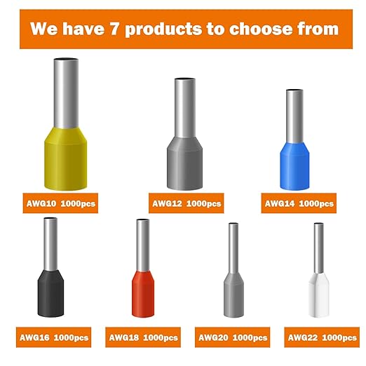 Fidioto 1000pcs Wire Ferrules Terminals Kit, AWG 10 Terminal Connector Wire Insulated Cord Pin Ends Terminals for Electric, Industrial, Chemical Industry, Power Control System, etc.