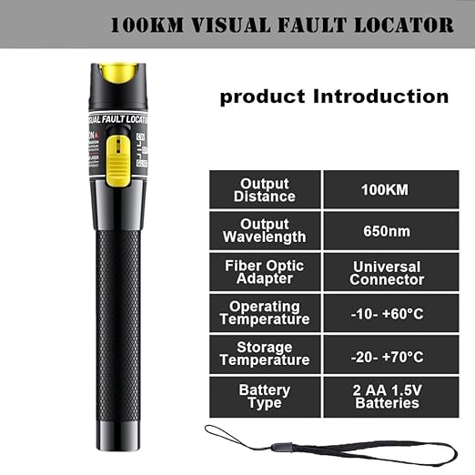 Visual Fault Locator,100-120KM Fiber Optic Cable Tester Meter VFL Red Light Pen Light Source Testers(100-120KM)