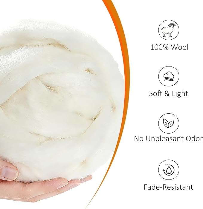 3.4oz Needle Felting Wool Star White, Wool Roving - Image 2