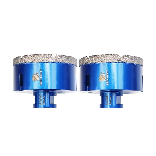 80mm Diamond Core Drill Bit for Porcelain Tile Ceramic Marble Granite Drilling,BRSCHNITT 2pcs Vacuum Brazed Diamond Hole Saw with 5/8-11 Thread (80mm 2pcs)