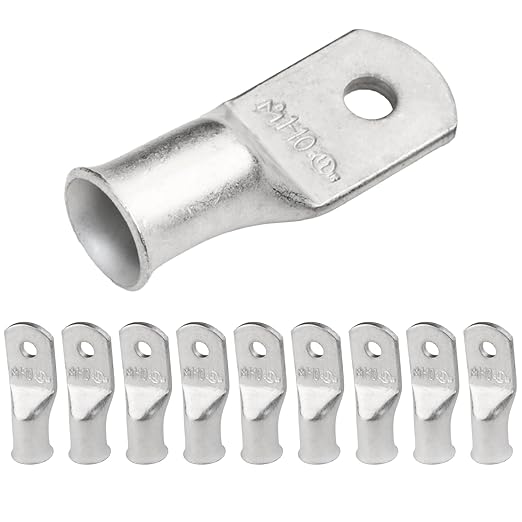 SELTERM 10pcs 1 AWG-#10 Stud Tinned Copper Wire Lugs, Heavy Duty Battery Cable Ends,1 Gauge Ring Terminals, UL Battery Lugs Marine Grade Copper Eyelets Electrical Battery Terminal Connectors