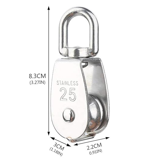 Rocaris 6 Pack M25 Lifting Single Pulley Roller Loading 330Ibs, 304 Stainless Steel Heavy Duty Single Wheel Swivel Lifting Rope Pulley Block