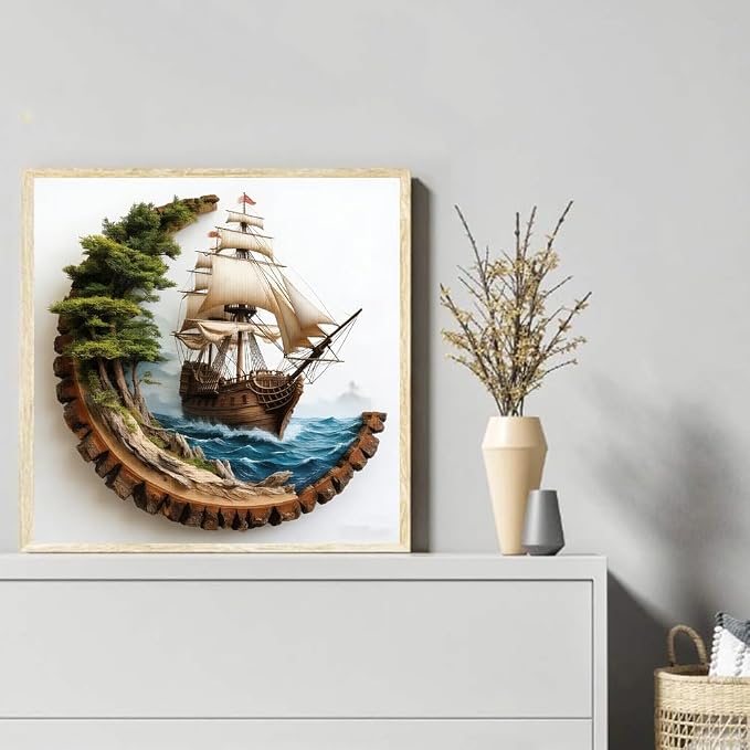 KYOQFVN Sailboat Stamped Cross Stitch Kits, Ocean Sail Boat Needlepoint Counted - Image 7