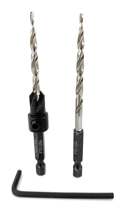 FTG USA Adjustable Wood Countersink Drill Bit #8 (11/64") with 1 Tapered Drill Bit for Woodworking