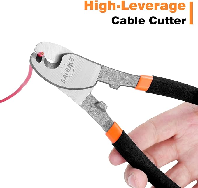 Sanuke Cable Cutters, 8-inch High Leverage Cable Cutter Heavy Duty-Multifunctional Industrial High Hardness Sharp Cutting for Copper, Aluminum, Wire, Communications Cable