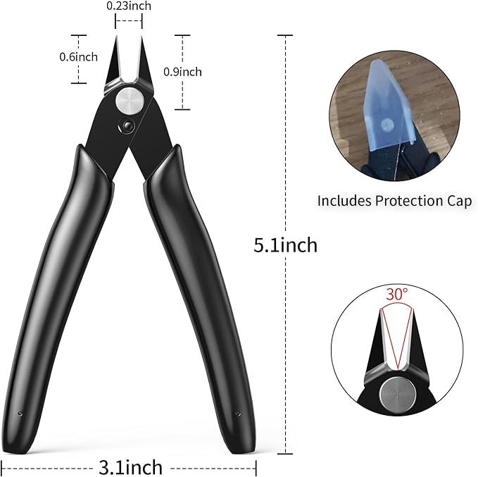 BOENFU Small Wire Cutters 10 Pack Precision Wire Cutters 5 Inch Flush Cutters Zip Tie Cutters Small Side Cutter for Jewelry Making, Electronics, 3d Print, Plastic Models, Black