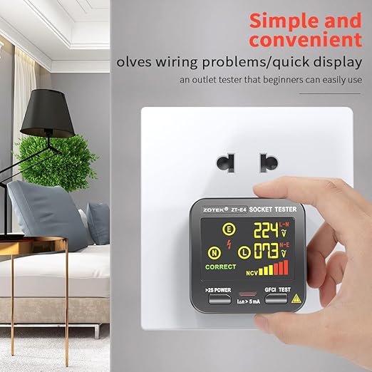 Socket Tester, Plug Tester for Electrical outlets,ZT-E4, Leakage Detector with GFCI Test, Electrical Circuit Tester for Quick and Safe Wiring Diagnosis