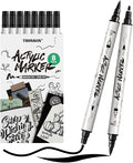 TRANSON 8 Pack Black Brush and Fine Dual-tip Acrylic Paint Marker by Transon