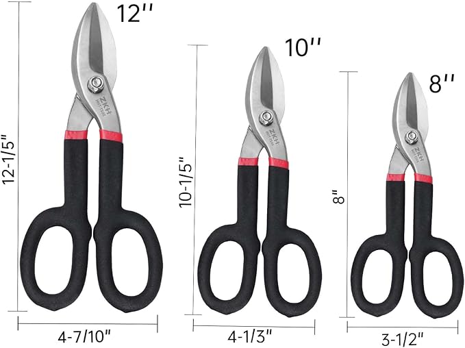 ZKH 8 Inch Tin Snips, Alloy Steel Forged Heavy Duty Metal Shears with Comfortable Two-Color PVC Dipped Plastic Handle, Metal Snips for Cutting Sheet Metal