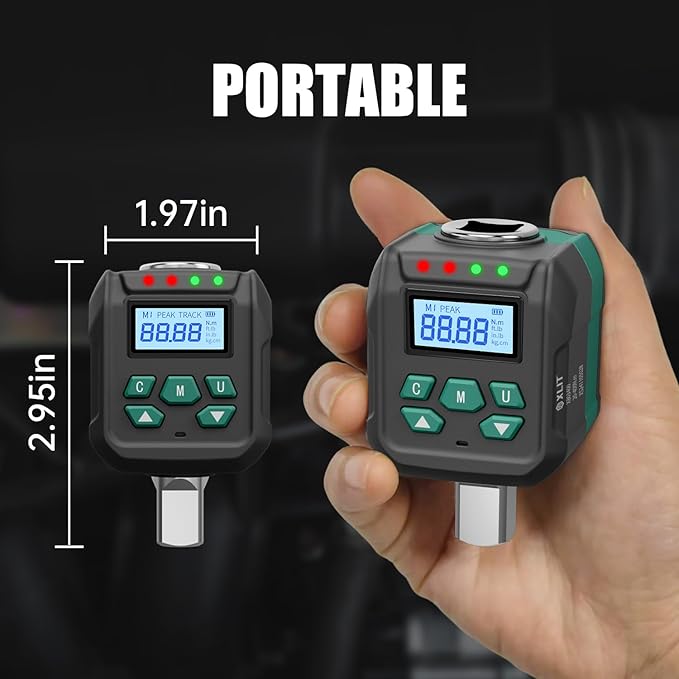 1/2" Drive Digital Torque Adapter with ±2% Accuracy for Car and Truck Lug Nuts (10-200 Nm / 7.4-147.5 ft-lb) - Smart Alert with Buzzer & LED for Ratchet Wrench Upgrade