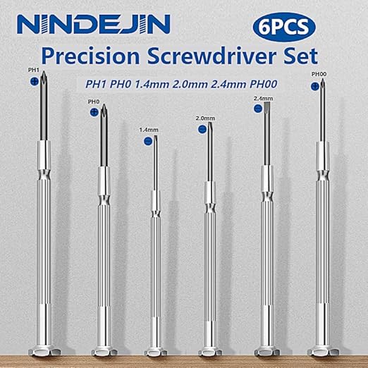 NINDEJIN 6PCS Precision Screwdriver Set, Flathead & Phillips Screw Repair Kit for Electronics & Small Items – Laptops, Watches, Phones, Computers, Doorbells, Toys, Glasses