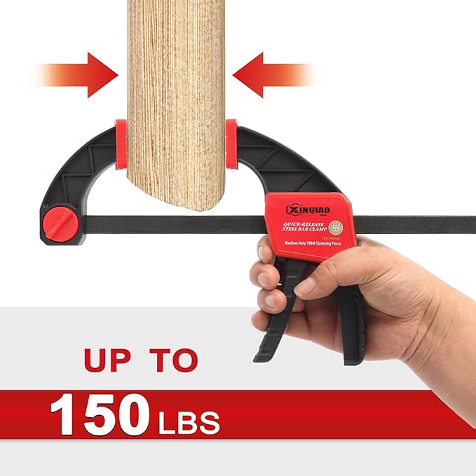 XINQIAO Bar Clamps for Woodworking 12 Inch (2) Wood Clamps Set, One-Handed Spreader with 150 LBS for Stable and Reliable Fixing Solutions