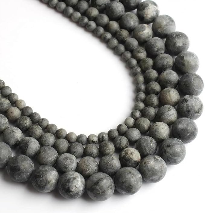 48pcs Natural Matte Black Larvikite Gemstone Beads，8mm Frosted Round Loose by Yochus