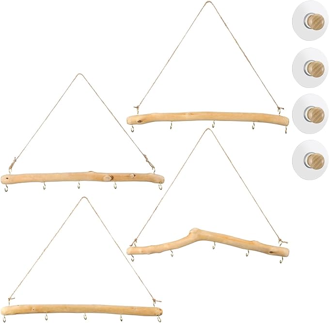 Chunful 4 Pcs 15 Inch Driftwood Wall Hanging Jewelry Hanger Rustic Wood Logs by Chunful