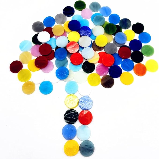 DIY Glass Round Mosaic Tiles, 100 Pieces Assorted Colors Stained Glass Flower - Image 2
