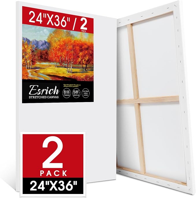 ESRICH Stretched Canvas for Painting 24x36 Inch, 2 Pack Large Canvas for by ESRICH