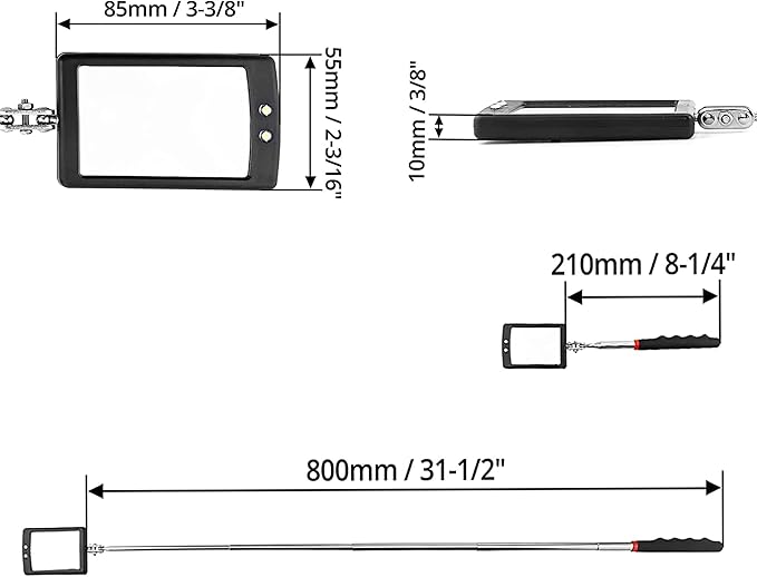 Inspection mirror telescoping with light Mirror practical addition to car repair, and anyone's toolbox Inspection Tool for Checking Vehicle, and Other Small Parts Extended (Inspection mirror-1PCS)