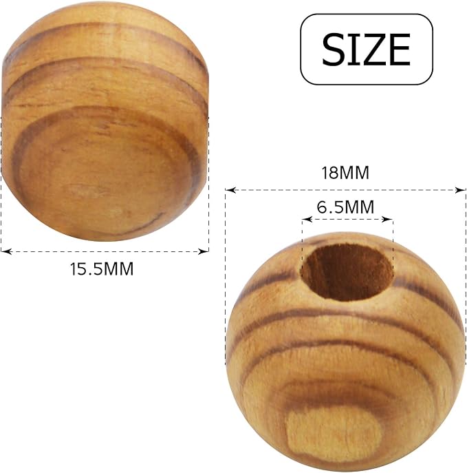 Natural Wooden Beads, 100 Pieces 18mm Diameter Round Loose Spacer Beads Large - Image 3