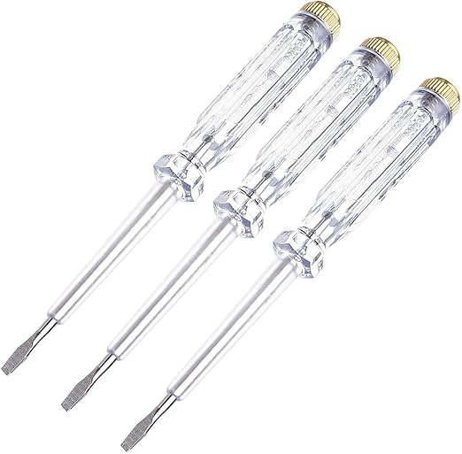 Fielect 3pcs Test Screwdriver, Voltage Detector Pen Light Circuit Tester Electric Test Pen Screwdriver Neon Tube AC/DC 100-500V Clear