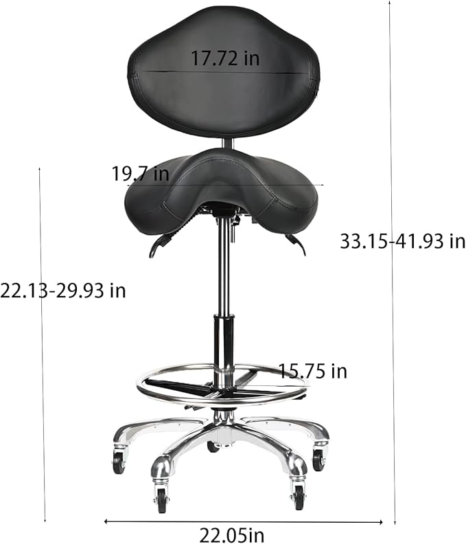 Saddle Stool Rolling Chair Tall with Backrest Foot Rest Hydraulic Swivel Adjustable Height Ergonomic Tilt Thick Seat with Casters for Dental Hygienist Eyelash Technician Hairstylist Black