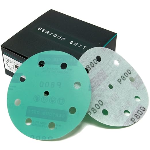 5-Inch 9-Hole 800 Grit Sanding Discs - Heavy-Duty Hook & Loop Film Discs - Sandpaper for Random Orbital Sanders - 50 Pack Box