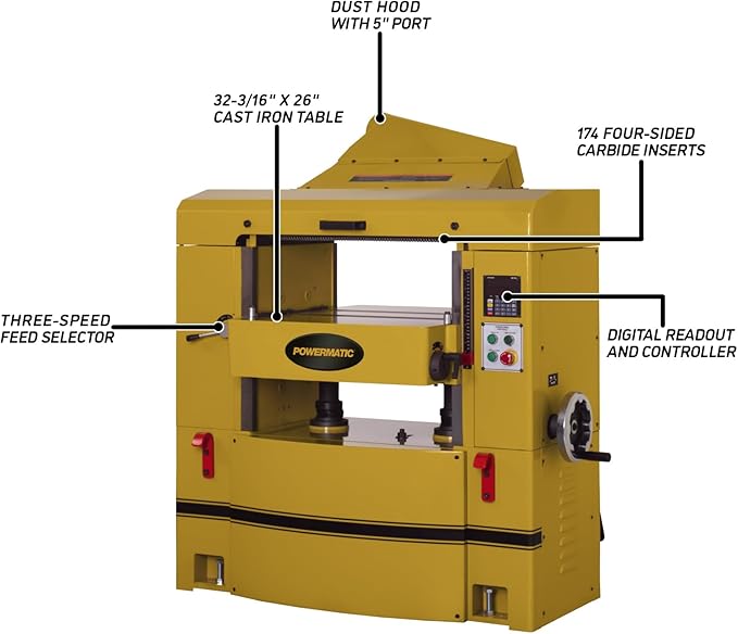 Powermatic 25-Inch Planer, Helical Cutterhead 15 HP, 230/460V 3Ph (Model WP2510)