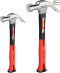 MAXPOWER Hammer Set, 8oz & 20oz Claw Hammers, Polished Carbon Steel Hammer-Head & Fiberglass Handle with Rubber Grip
