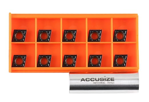 Accusize Industrial Tools Ccmt32.51-P3 Cvd Coated Carbide Inserts, 10 Pcs/Box, Black and Yellow, 2200-1014