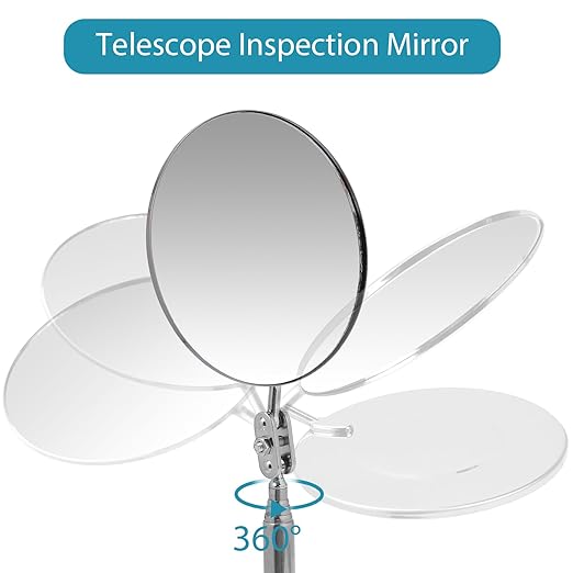 Telescoping Flexible Circular Mirror - 360 Rotation with Extended Handle - Round Inspection Mirror for Vehicle Condition (3 Inch Dia)