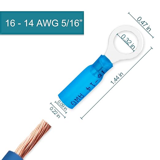 60 PCS Heat Shrink Wire Connectors,16-14 AWG Ring Terminals, 16-14 Gauge 5/16" Stud(M8) Automotive Marine Ring Connectors by Housun
