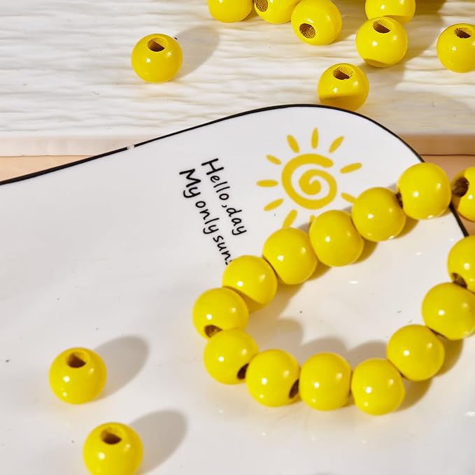 240Pcs Yellow Wood Beads 16mm for Craft Large Hole Wood Beads for Craft - Image 5