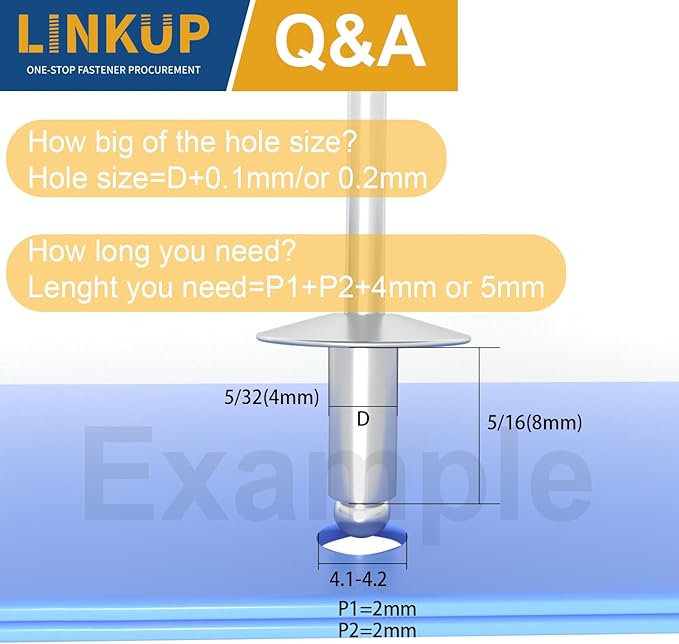 Linkup 500pcs pack 2.4mm x 12mm Pop blind Rivets, 2.4mm x 12mm pop rivets,Aluminum Body Steel Mandrel Rivets (Silver),Dome Head aluminum rivets