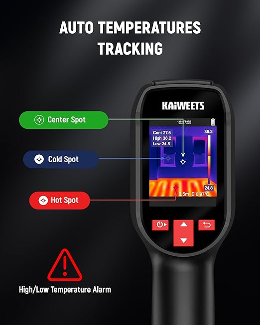 KAIWEETS KTI-200 Thermal Camera, 240x240 High IR Resolution, Thermal Imaging Camera with Laser Pointer, -4°F to 1022°F Infrared Imager, 25Hz Refresh Rate, 15 Color Palettes, 8H Run Time, 50°FOV, IP54