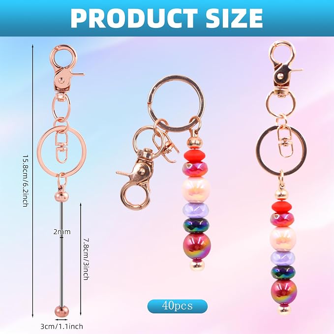 40 Pcs Beadable Keychains Bulk Kit – DIY Keychain Making Supplies - Image 2