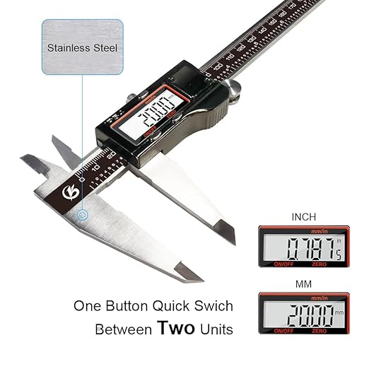 Digital Caliper, 12 Inch/300mm Vernier Caliper Measuring Tool with Stainless Steel, IP54 Splash Proof, Electronic Micrometer LCD Screen Auto-Off, Inch/Millimeter Conversion for 3D Printing