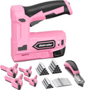 Pink Cordless Staple Gun, 2-in-1 Nail Gun Battery Powered with 2600Pcs Staples and Nails, 4V Brad Nailer Tacker Electric Stapler for Upholstery, Material Repair, Carpentry, Wood, DIY
