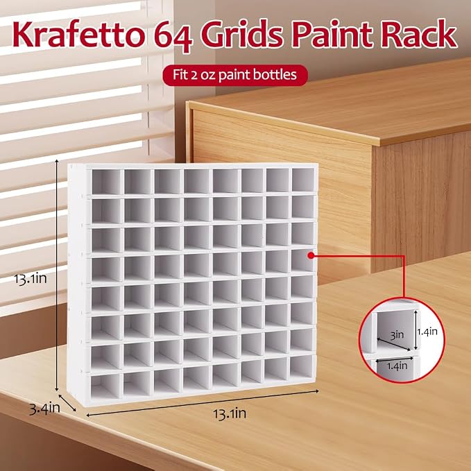 GRETJOB 64 Grids Paint Organizer, Wall Mountable Craft Paint Storage Rack - Image 3