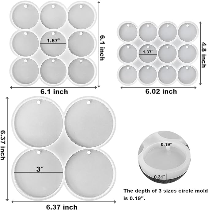 RESINWORLD 25-Cavity Set of Large + Medium + Small Shiny Flat Circle Silicone - Image 2